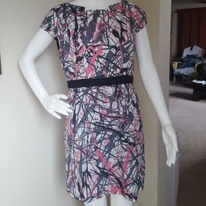 Milly Paint Splatter Sheath Dress Short Sleeved